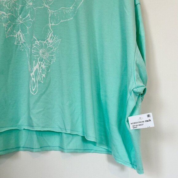 NWT Wst Cst Nordstrom Boxy Crop Oversized Mint White Cow Skull T-Shirt - Large - Picture 5 of 7